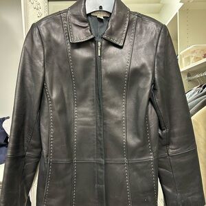Black Leather Jacket with Tan Sitching